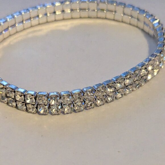 Clear Crystal Prong Set Two Strand Stretch Bracelet - Picture 2 of 4